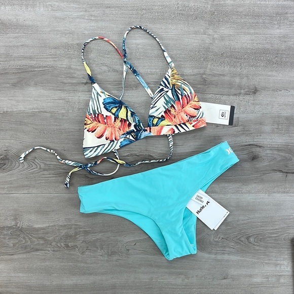 ☀️HURLEY☀️RIP CURL☀️CROSS BACK TRI HIPSTER SURF BOTTOM BIKINI SET - Picture 3 of 14